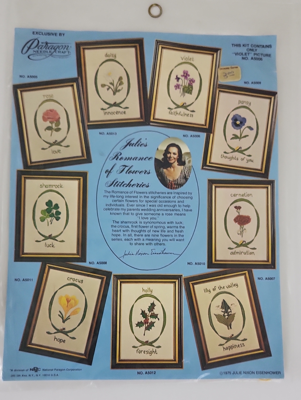 New Vtg Paragon "Violet" Julie's Romance Flowers Embroidery Kit #A5006